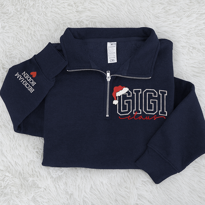 Custom Embroidered Gigi claus Sweatshirt And Grandkids Quarter Zip Sweater