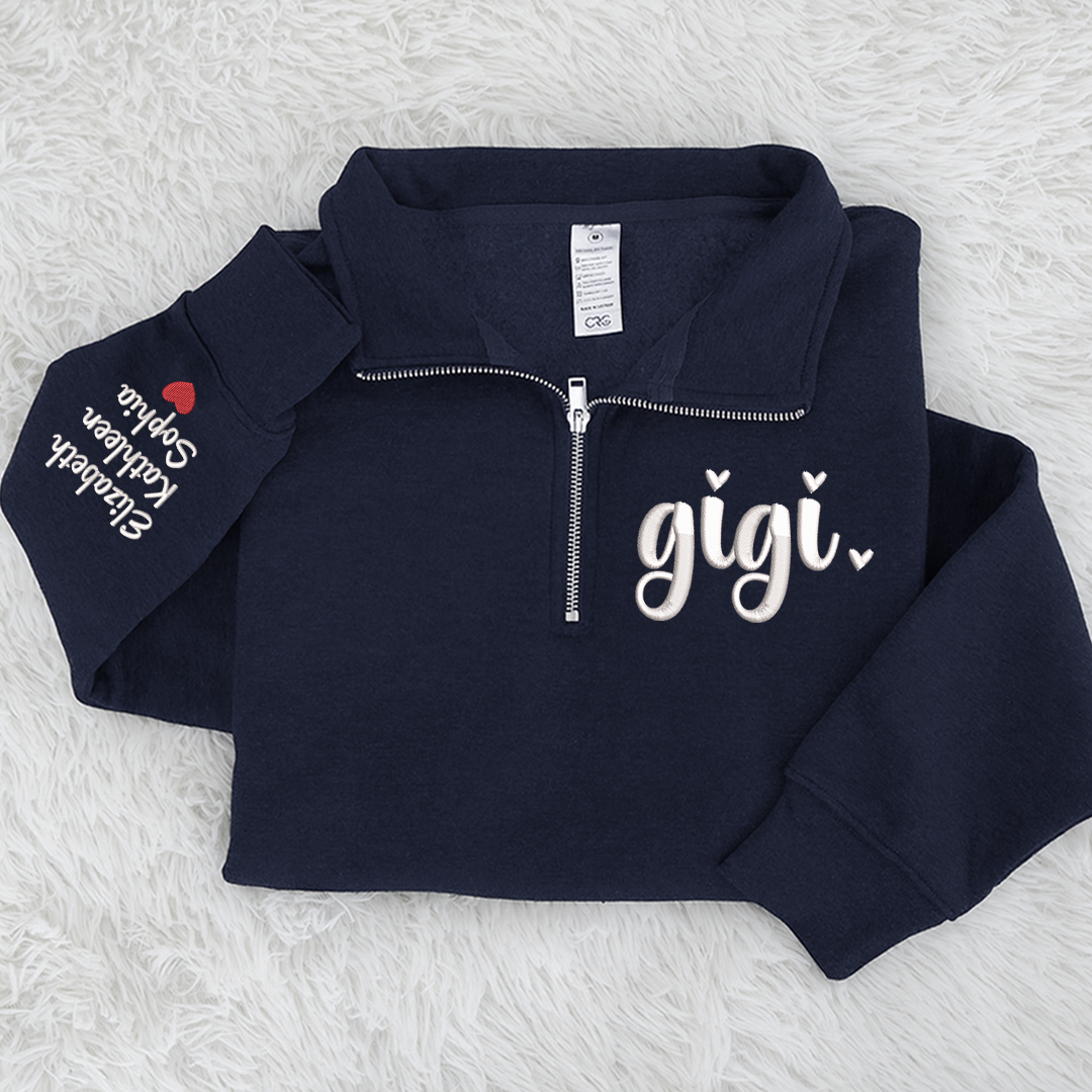 Embroidered Gigi heart Sweatshirt And Grandkids Quarter Zip Sweater