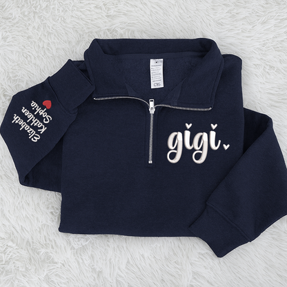 Embroidered Gigi heart Sweatshirt And Grandkids Quarter Zip Sweater