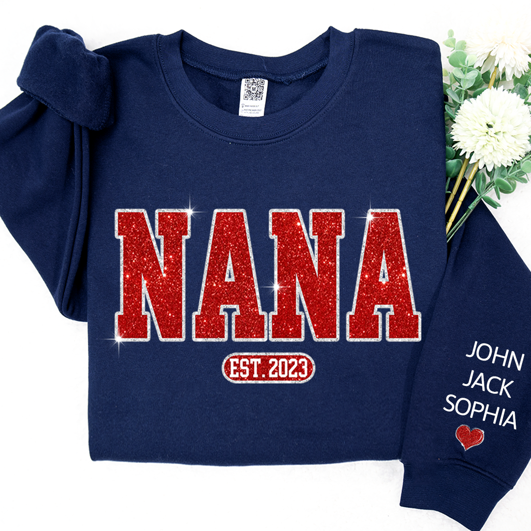 Glitter Custom Name Nana Mimi Grandma Est And Kids Sweatshirt