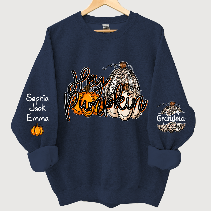 Personalized Hey Pumpkin Grandma And Kids autumn Sweatshirt