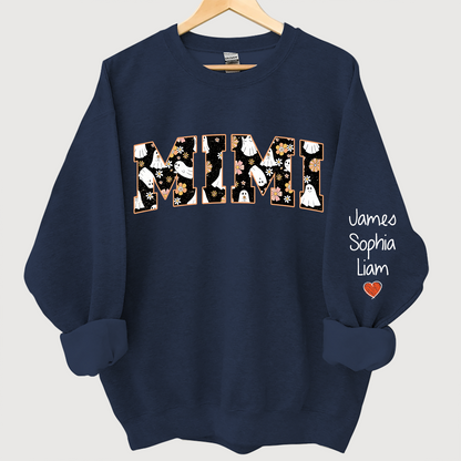 Retro Halloween, Groovy Halloween Mimi And Grandkids Name Sweatshirt