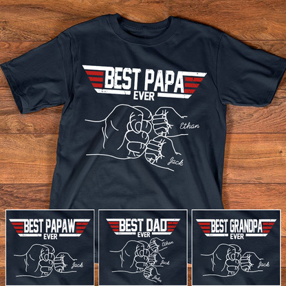 Best Papa Ever Shirt Personalized Kids Names, Custom Grandpa Fist Bump T Shirt for Dad Papa Grandfather, Fathers Day Family Gift