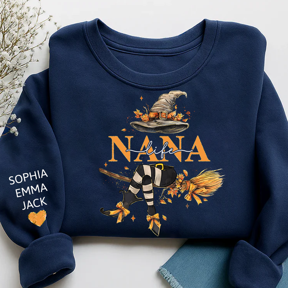Nana life Witches Broomstick And Grandkids Christmas Sweatshirt