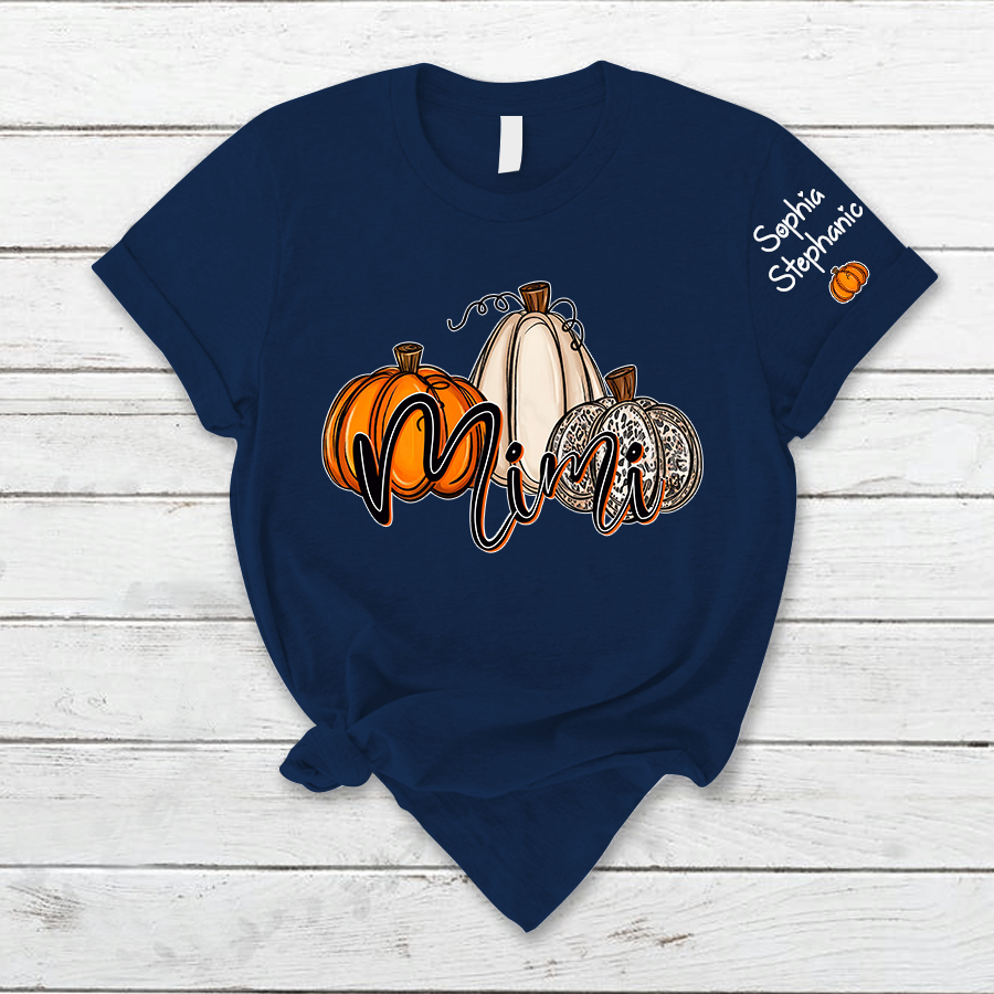 Personalized  Mimi, Grandma Pumpkins Autumn And Grandkids T-Shirt