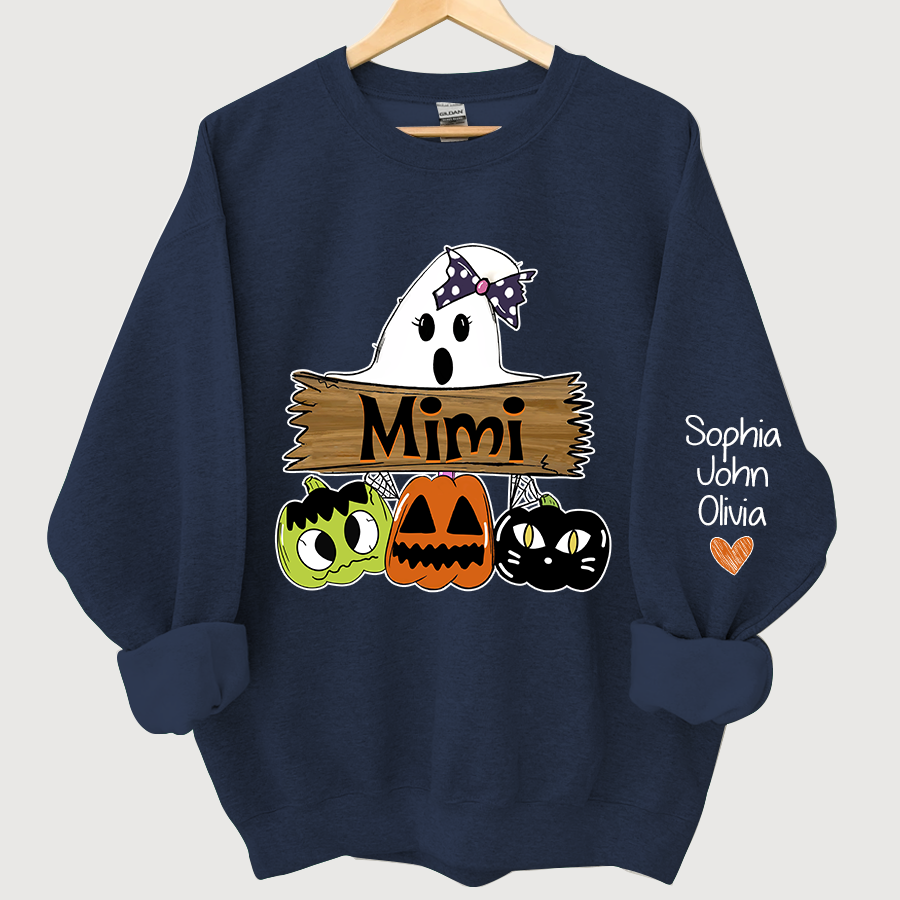 Pumpkin Ghost Halloween Mimi,Grandma And Grandkids Sweatshirt