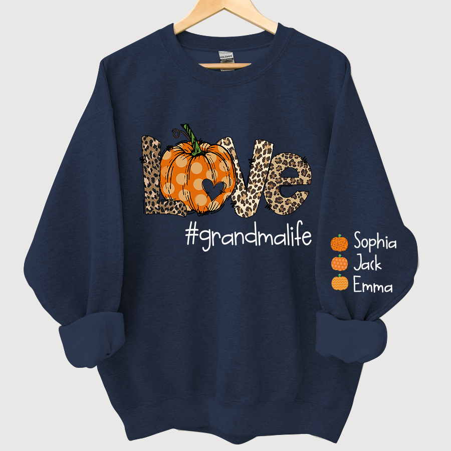 Love Grandma Life Pumpkin Heart And Grandkids CL01 Autumn Sweatshirt