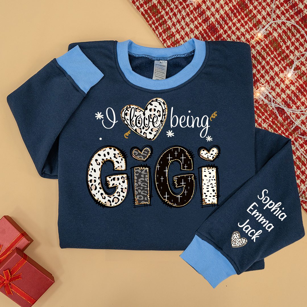 I love being Gigi Bible Style Gift For Grandma And Grandkids Names on Sleeve Sweatshirt Mix