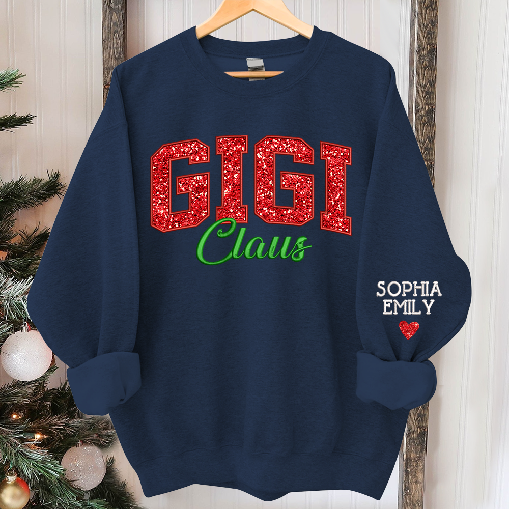 Glitter Embroidered Gigi Claus And GrandKids Christmas 2024 Sweatshirt