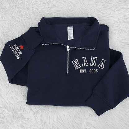 Custom Embroidered Nana est Sweatshirt And Grandkids Quarter Zip Sweater