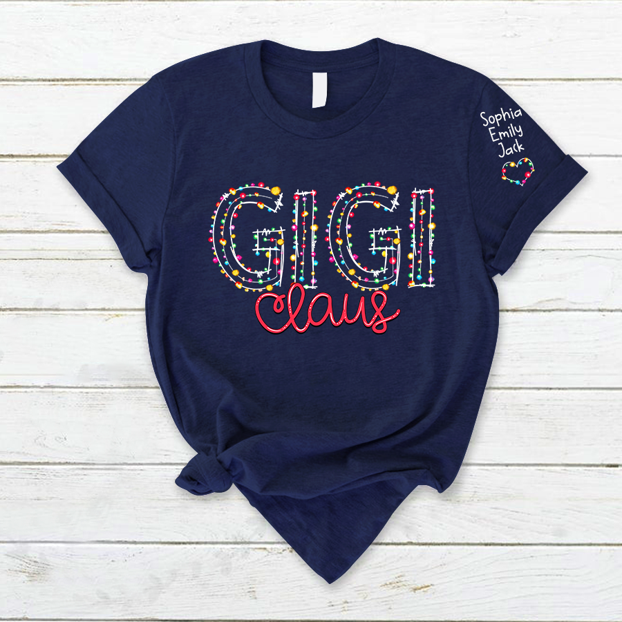 Gigi Claus Christmas lights And Grandkids Christmas Merry T-Shirt