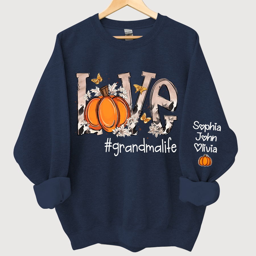 Personalized Love Grandmalife Pumpkin And Grandkids Sweatshirt
