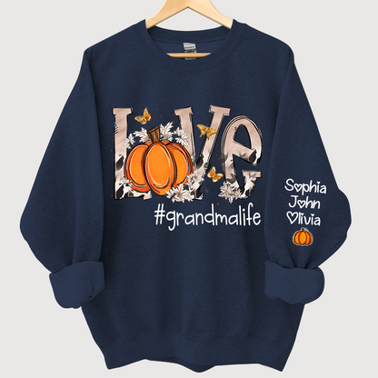 Personalized Love Grandmalife Pumpkin And Grandkids Sweatshirt