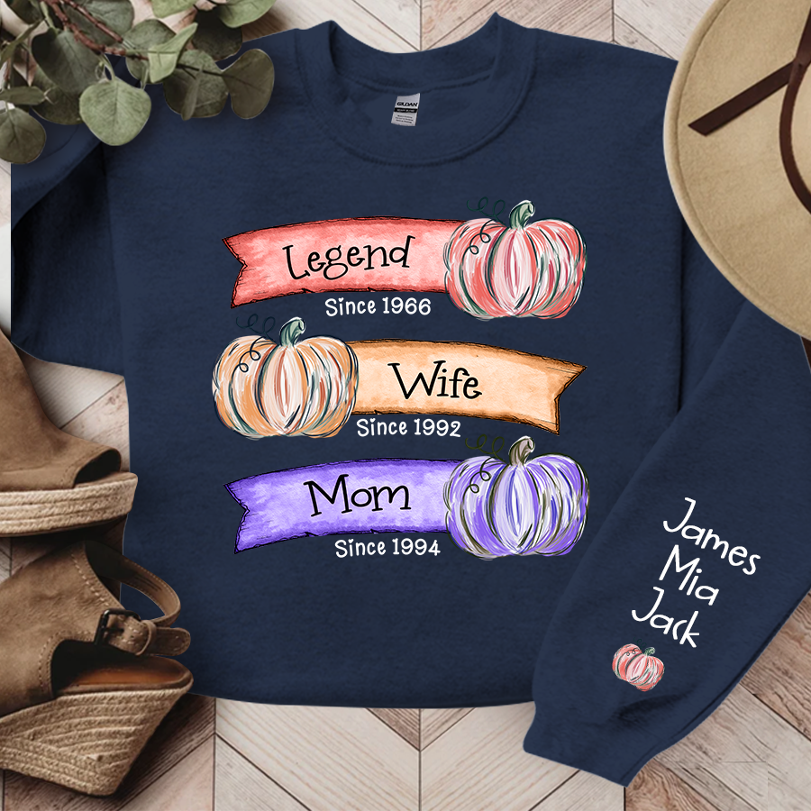 Grandma Est Pumpkin Sweatshirt, Custom Mama Sweatshirt with Children Name on Sleeve, Grandma Autumn Sweatshirt, Nana Pumpkin Sweatshirt