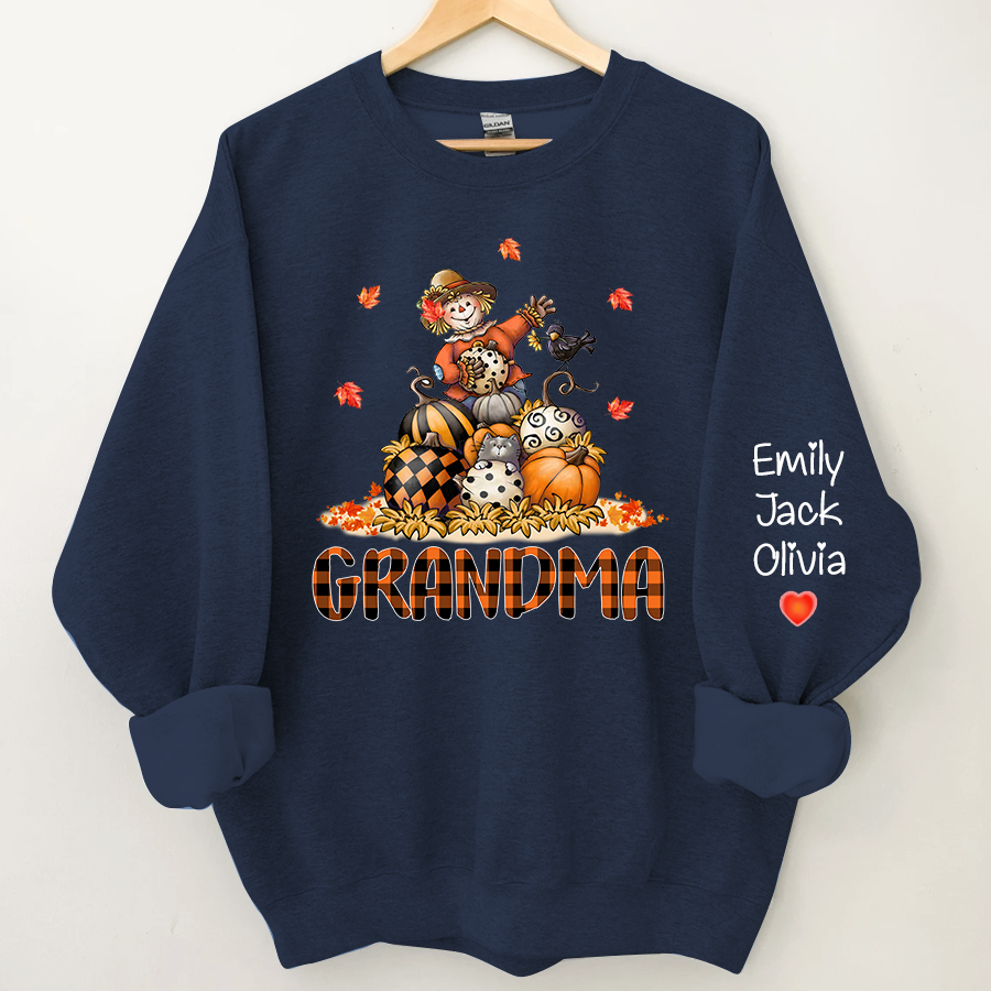 Grandma Fall Halloween Gift Custom Kidnames  Sweatshirt