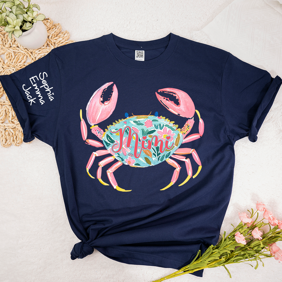 Mimi Crab Shirt Personalized Grandma Shirt, Funny Ocean Animal Tee, Cute Coastal Grandma Gift T-Shirt, Retro Summer Beach Shirt