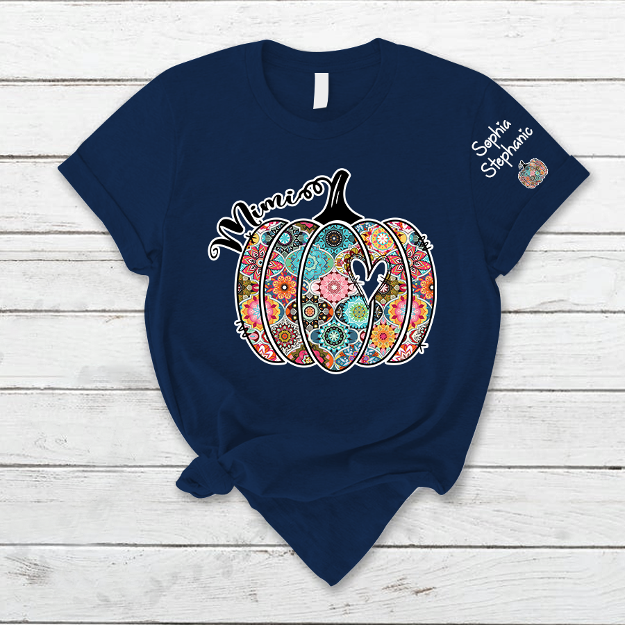 Personalized Mimi Pumpkin With Grandkids Flower T-Shirt