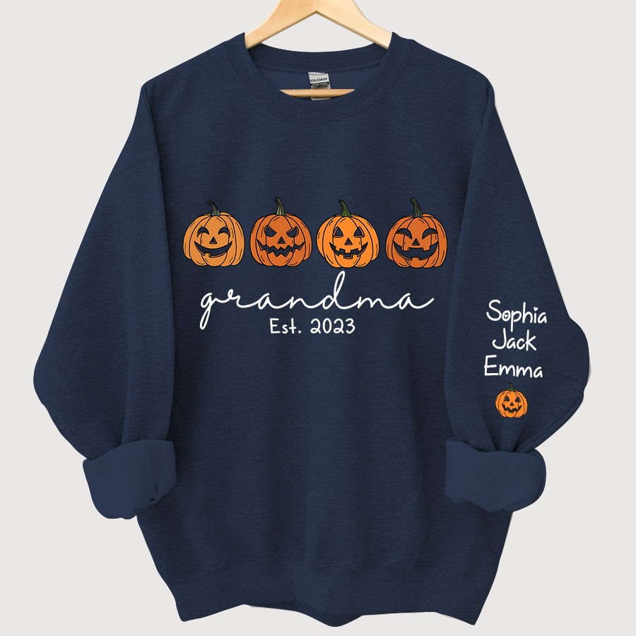 Grandma Est Pumpkin Face And Grandkids Autumn CL01 Sweatshirt