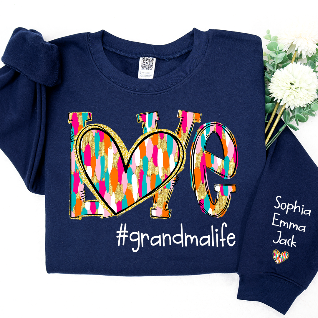 Personalized Love grandmalife Colorful And Grandkids Chritsmas Sweatshirt
