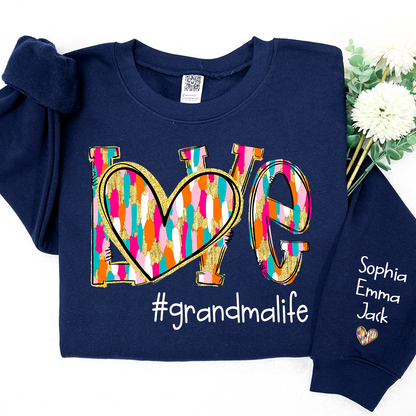 Personalized Love grandmalife Colorful And Grandkids Chritsmas Sweatshirt