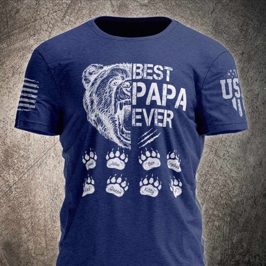 Personalized Best Papa Ever - Bear Art T-Shirt