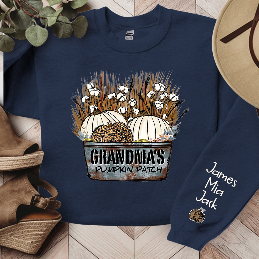 Personalized Grandma's With Pumpkin Patch Grandkids Names Sweatshirt