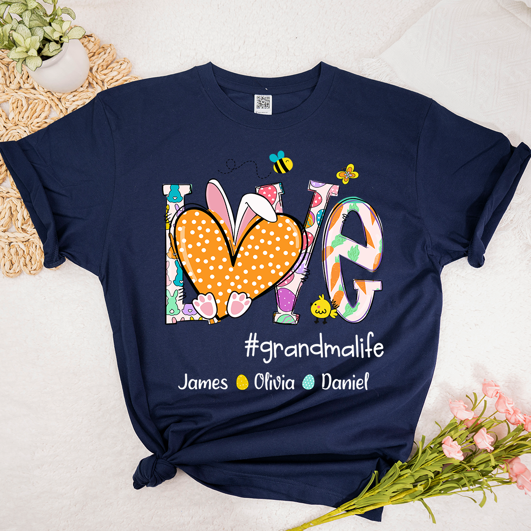 Love Grandmlife Easter Bunny Gift For Family, Custom Grandma And Grandkids T-Shirt