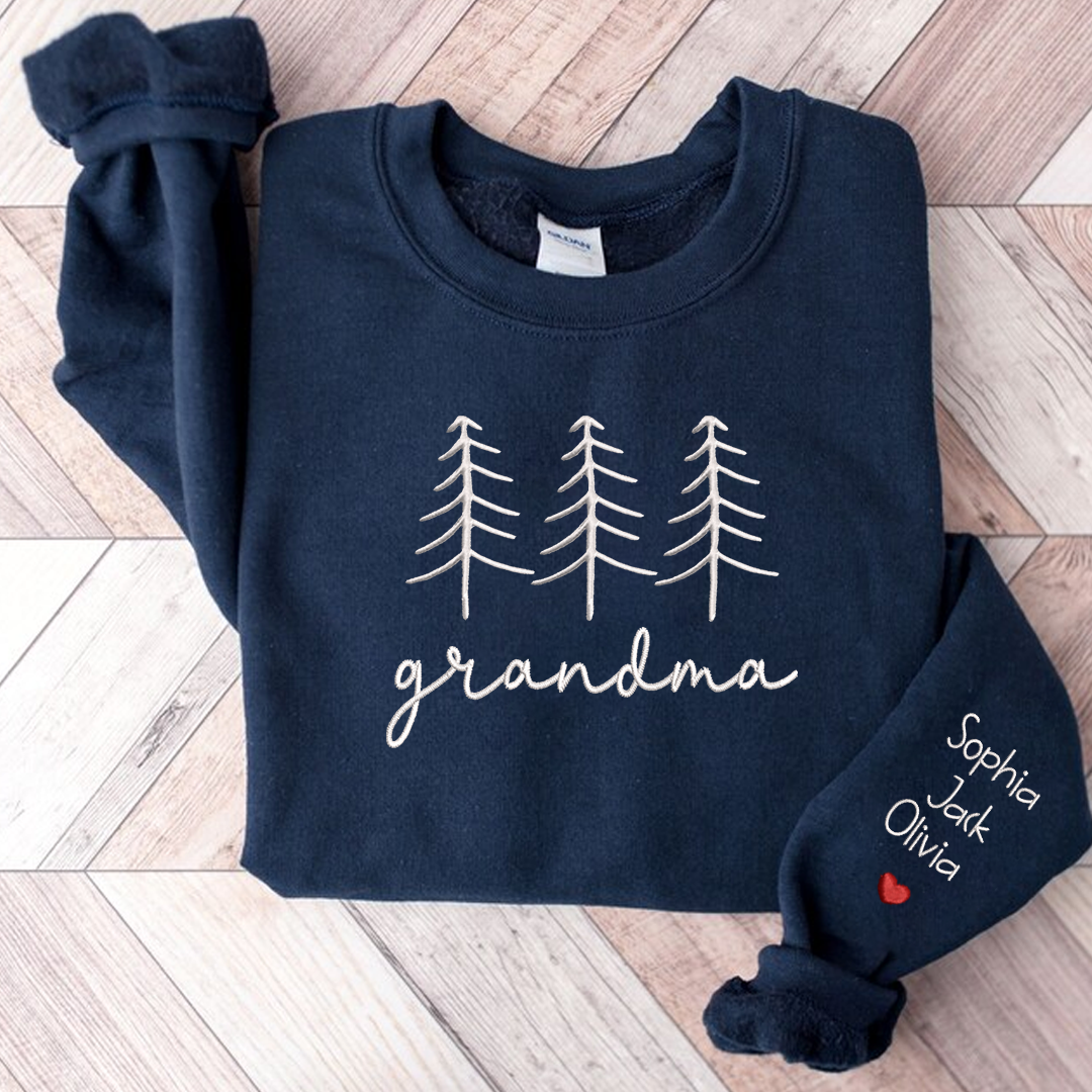 Family Grandma Christmas Embroidery And Grandkids Sweatshirt