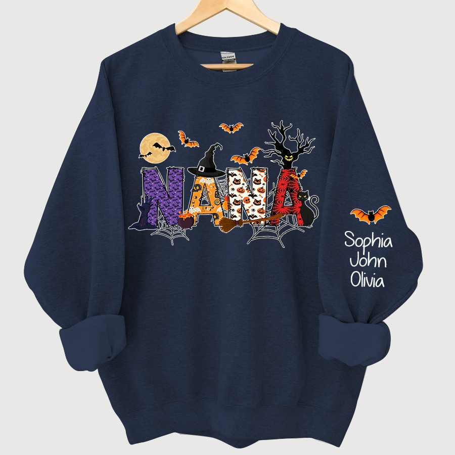 Nana Grandma Halloween Alphabet Doodle Witch Ghost Pumpkin Bat Grandkids CL01 Sweatshirt