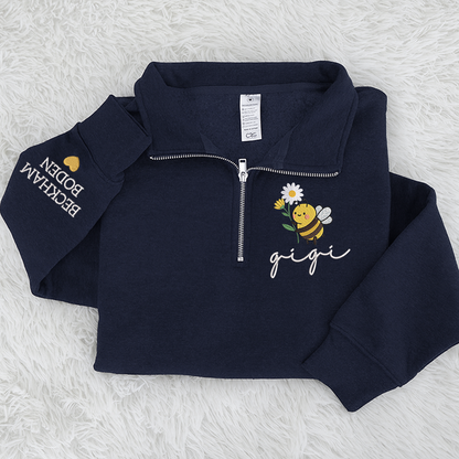 Embroidered Gigi bee flower Sweatshirt And Grandkids Quarter Zip Sweater