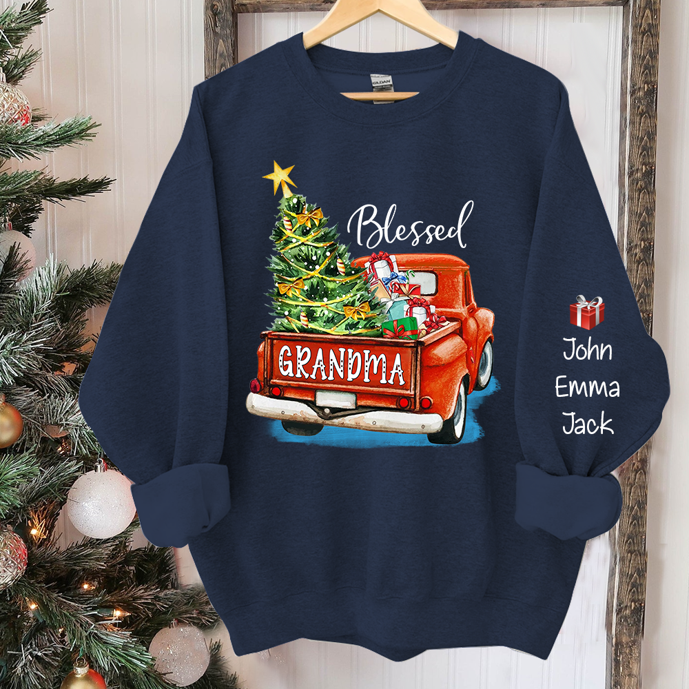 Blessed Grandma Christmas Tree Truck And Grandkids Sweatshirt