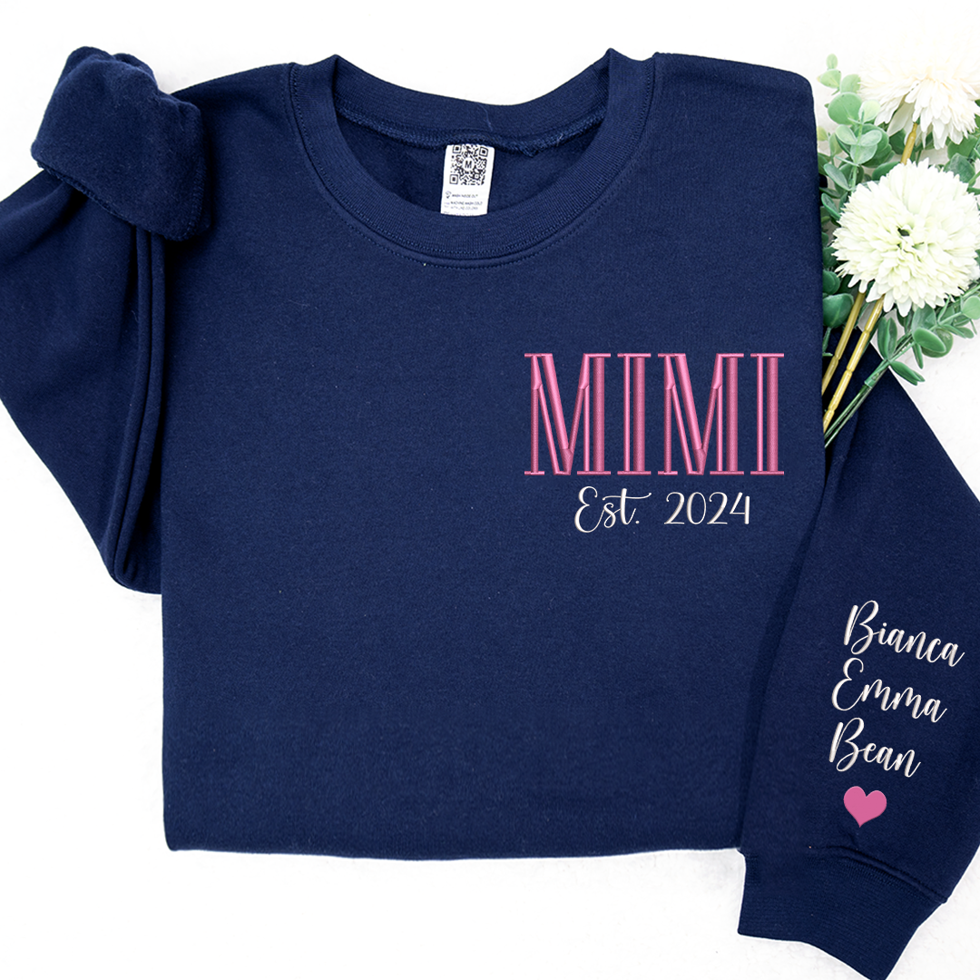 Custom Embroidered MIMI Est Name And Grandkids Sweatshirt