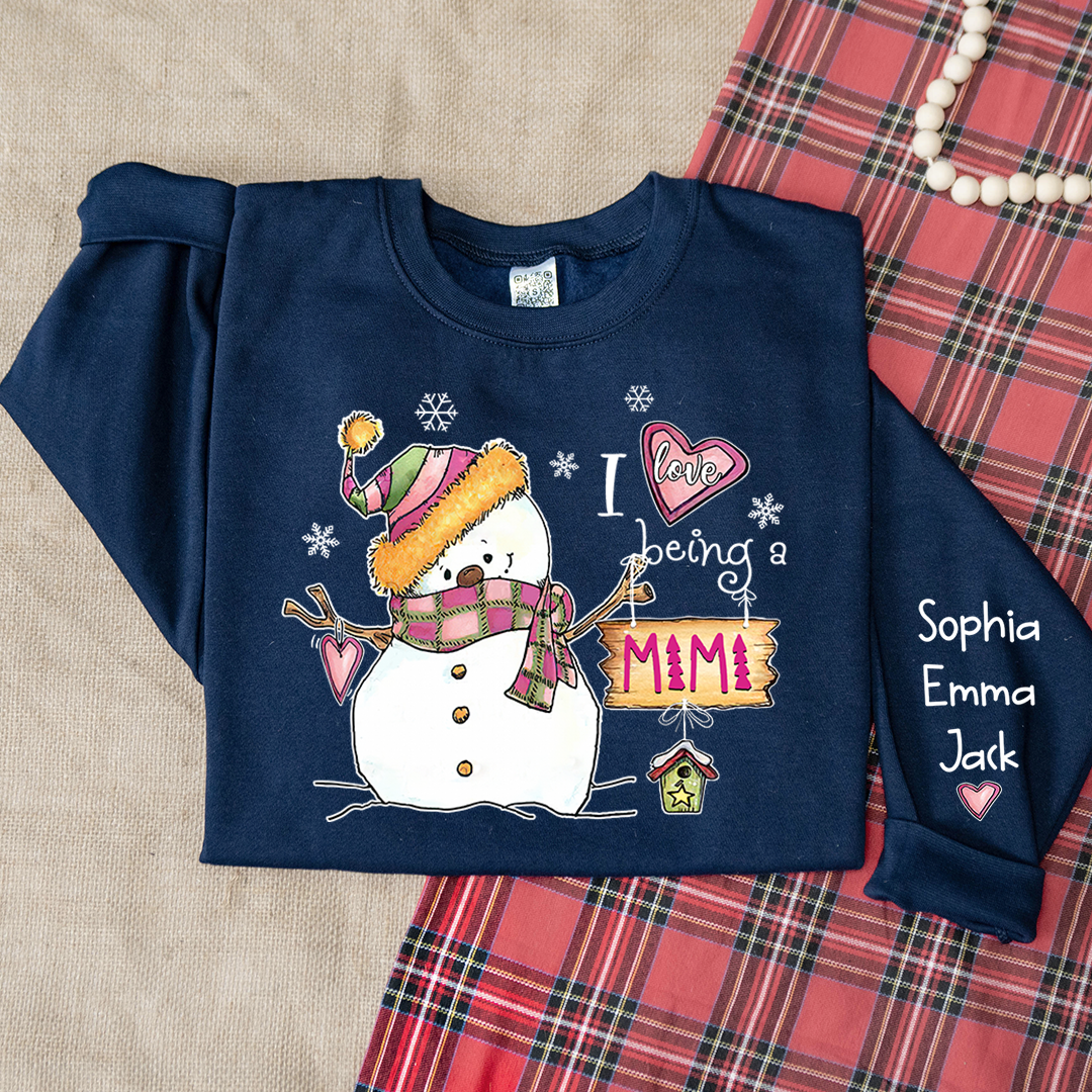I love being Mimi Snowman Pink Christmas And Grandkids Sweatshirt