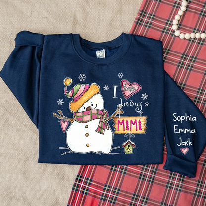 I love being Mimi Snowman Pink Christmas And Grandkids Sweatshirt