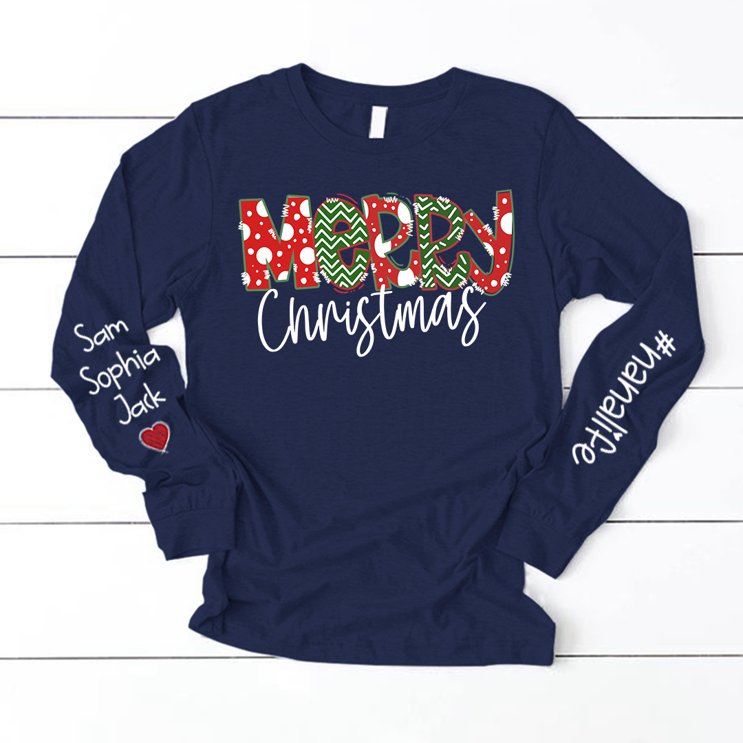 Merry Christmas Shirt, 2023 Christmas Nanalife, Custom Grandmalife Christmas Longsleeve