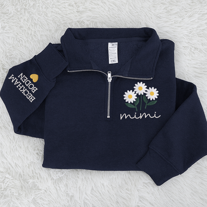 Embroidered Mimi daisy flower Sweatshirt And Grandkids Quarter Zip Sweater