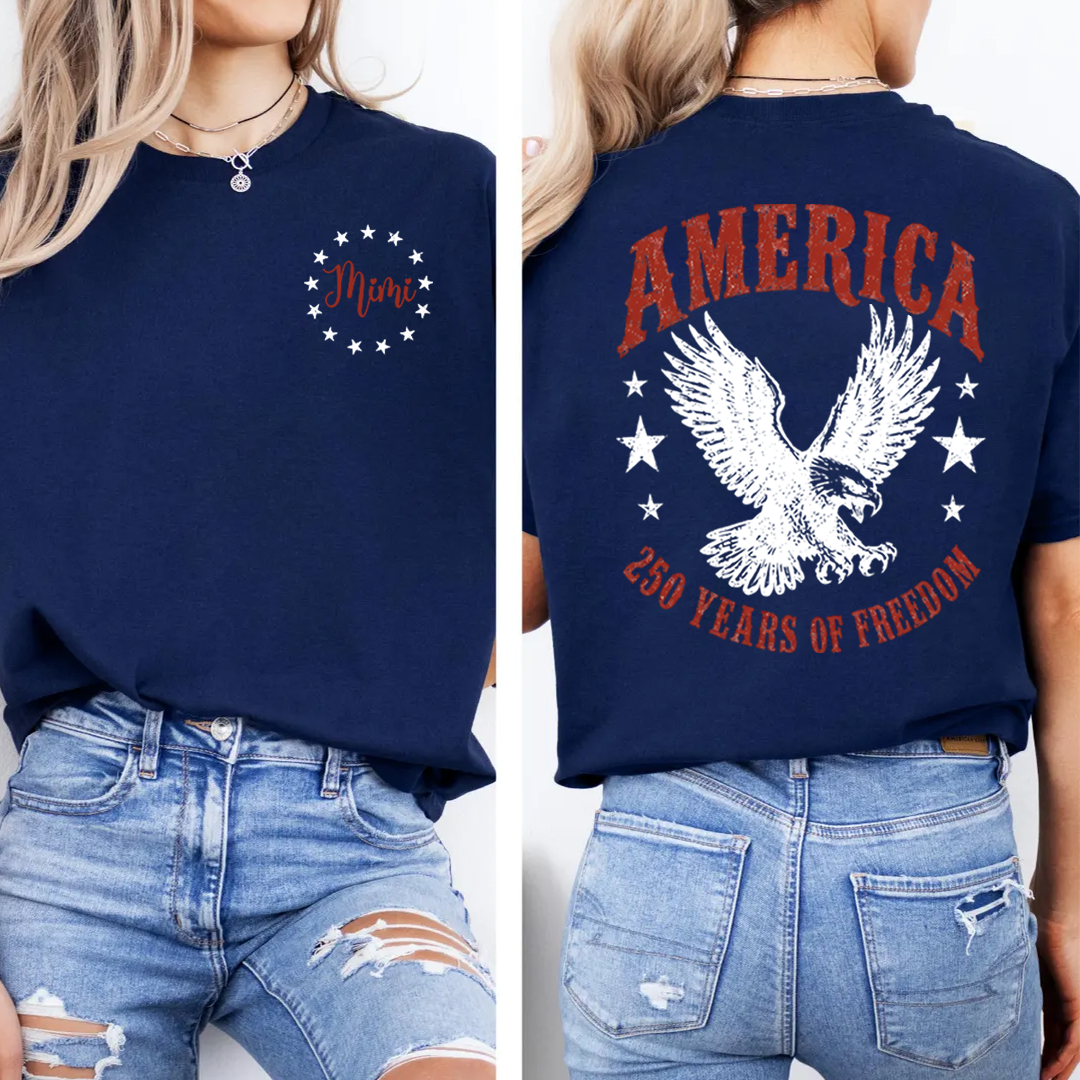 Personalized Mimi America 250 Years of Freedom Shirt, Custom Name Patriotic Eagle Shirt, American Flag Independence Day Gift for Mimi Nana Gigi, Birthday Family Shirt