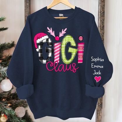 Custom Christmas Gigi Claus Pink And Grandkids Sweatshirt