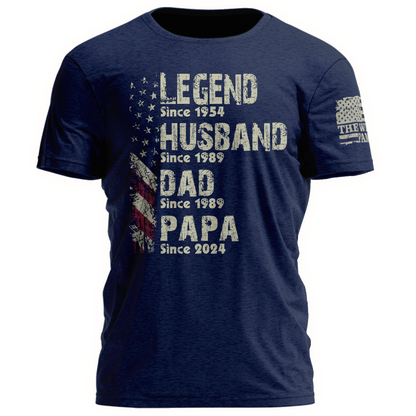 Legend Husband Dad Grandpa Shirt, Personalized Christmas Gift for Grandpa 2025, Custom Family Year Shirt for Dad Husband, Vintage American Flag Tee for Men