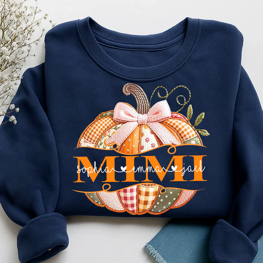 Mimi Pumpkin with Grandkids Name Design – Fall Gift for Grandma Sweatshirt