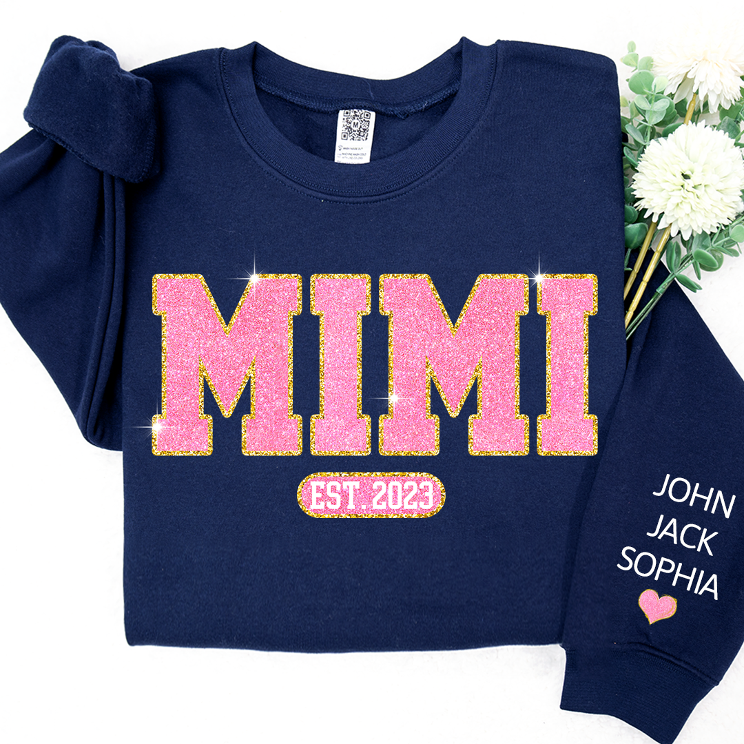 Glitter Pink Custom Name Mimi Nana Grandma Est And Kids Sweatshirt