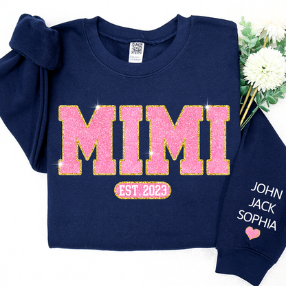 Glitter Pink Custom Name Mimi Nana Grandma Est And Kids Sweatshirt