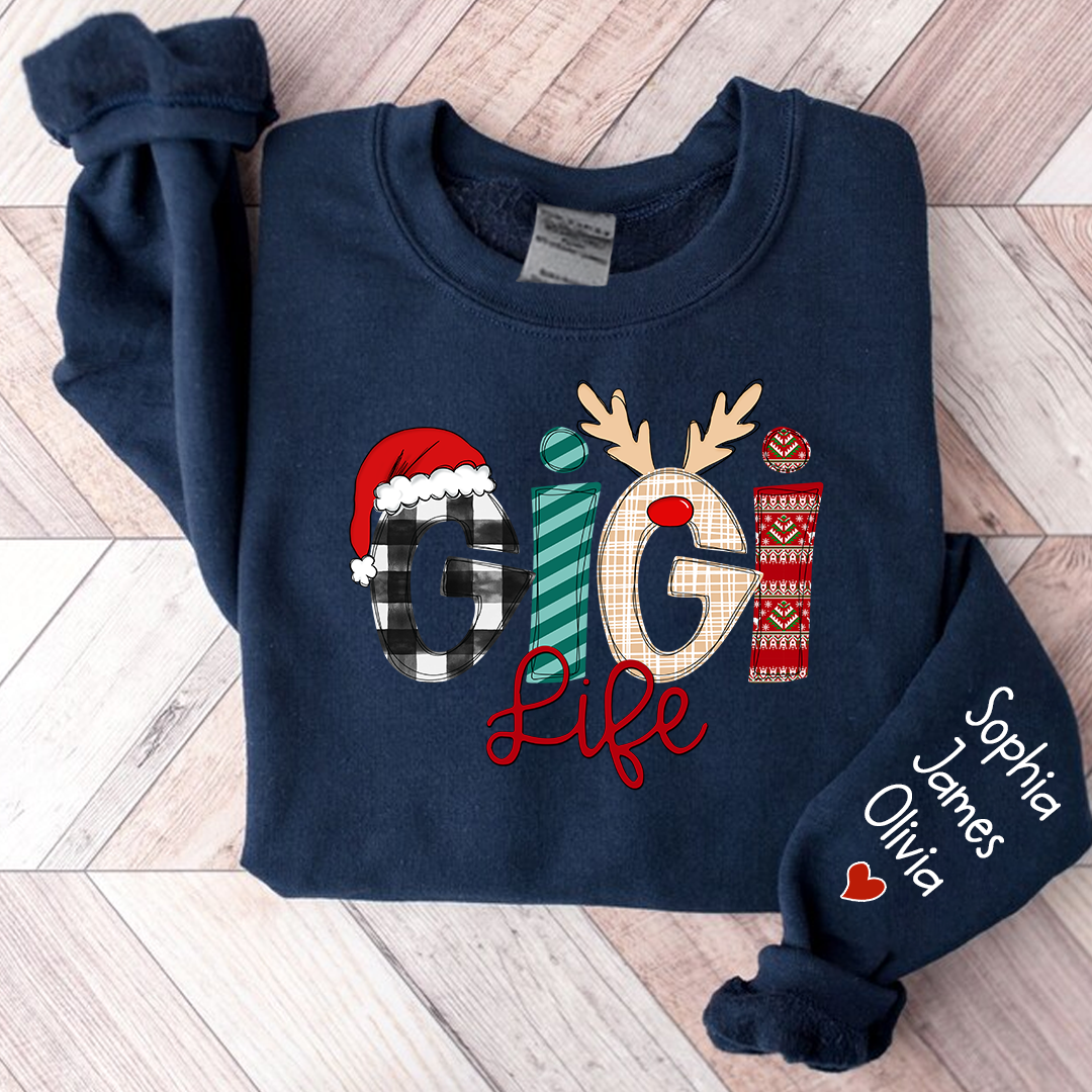 Gigi Life Merry Christmas Sweatshirt, Custom Grandma and Grandkids Sweatshirt