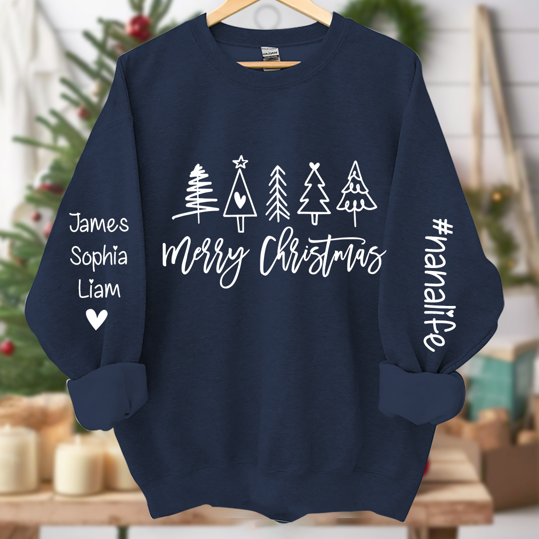 Nanalife Est Merry Christmas trees And Grandkids Names Sweatshirt