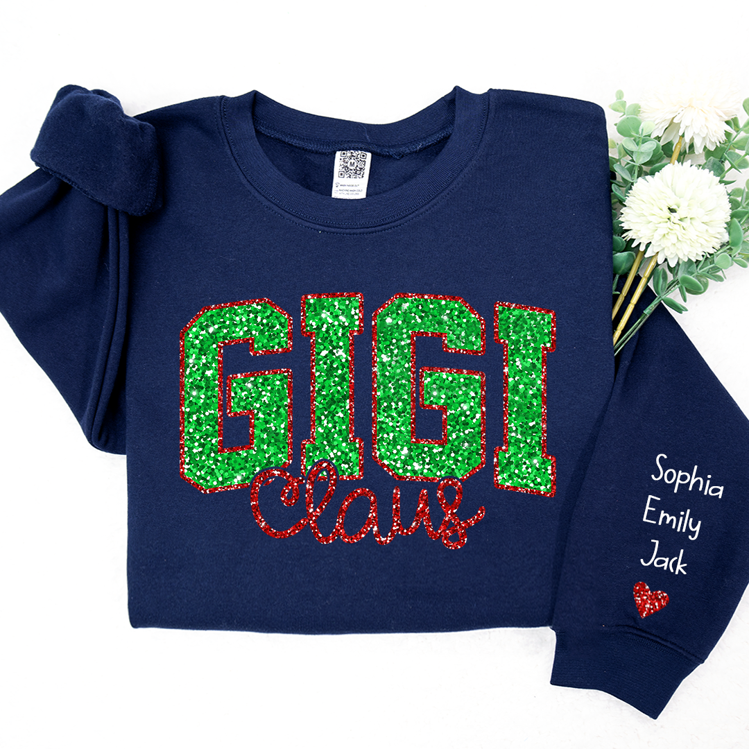 Glitter Red Gigi Claus Christmas With Grandkids Sweatshirt