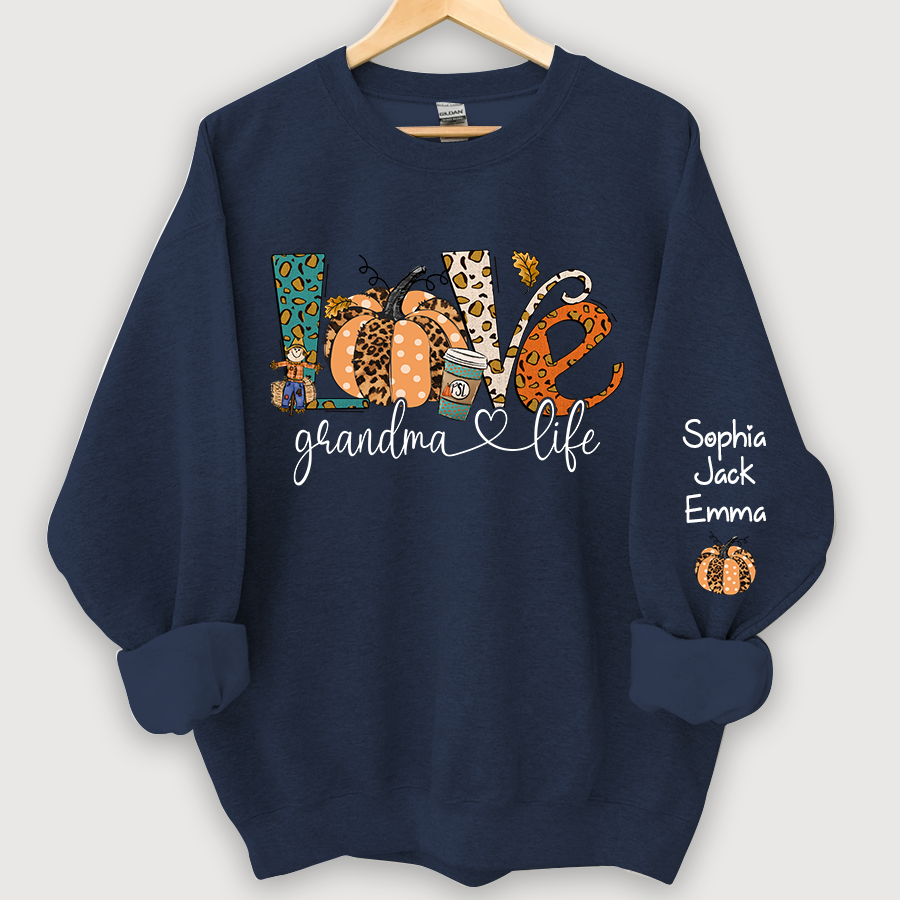 Love Grandmalife Leopard Pumpkin And Grandmkids Autumn Sweatshirt
