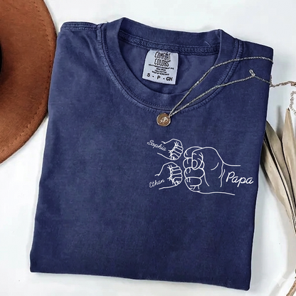 Comfort Colors® Personalized Papa Fist Bump Shirt Custom Kids Names, Grandpa Family Hand Line Art T Shirt for Papa Dad Grandfather, Matching Family Fathers Day Birthday Gift from Kids Grandchildren