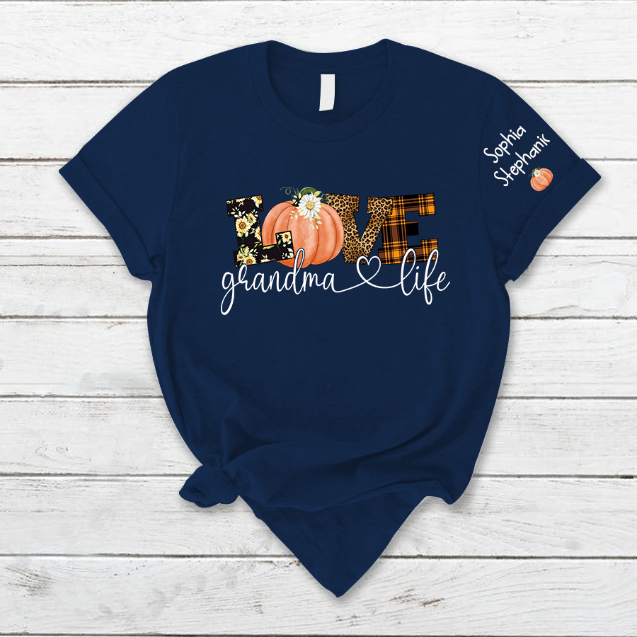 Personalized Love Grandma Life Fall Season Pumpkin T-Shirt