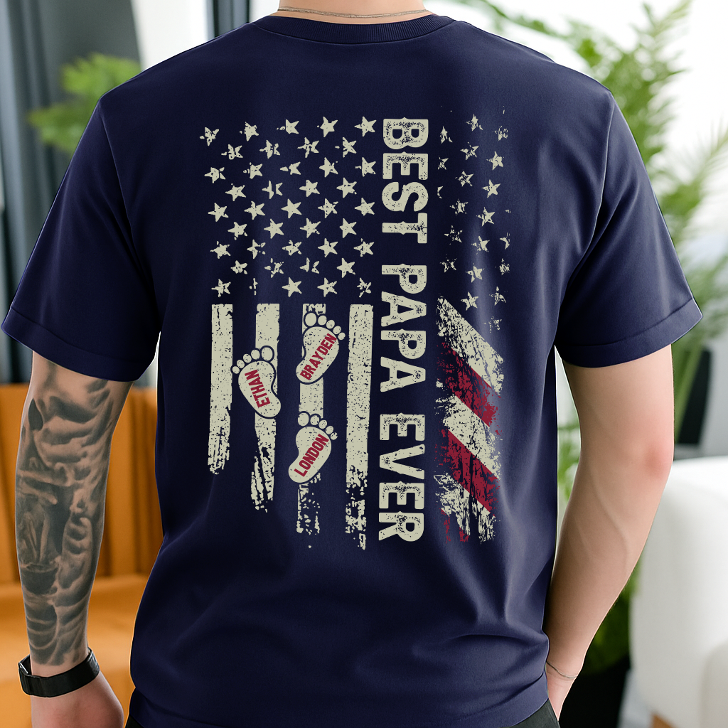Personalized Best Dad Ever Flag Father's Day Gift for Him T-Shirt