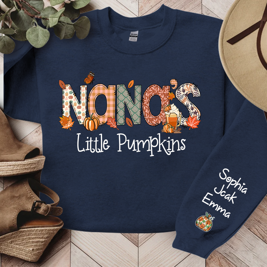 Nana's Little Pumpkins With Grandkids Names Autumn Sweatshirt